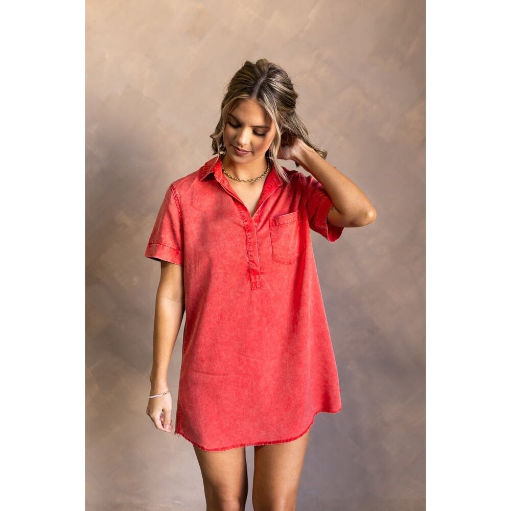 Day & Moon Aubrie Mineral Washed Coral TENCEL Modal Tunic Mini Dress Size Small